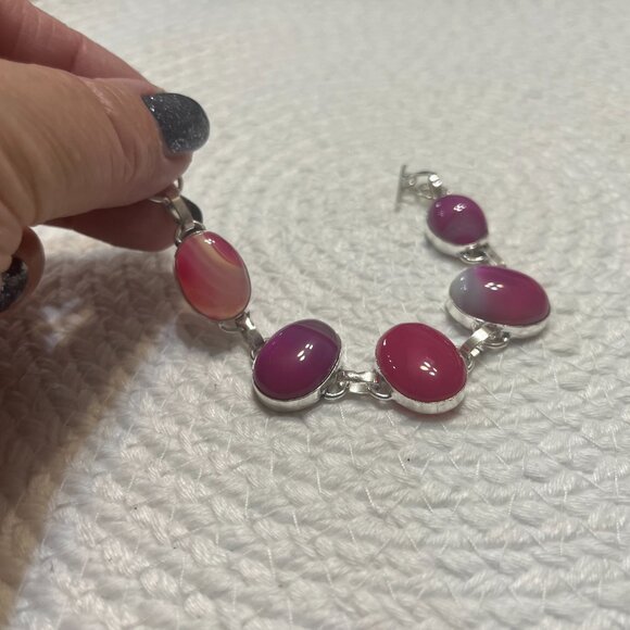 Beautiful PINK BOTSWANA AGATE Handmade Sterling 925 Bracelet Size 7 1/4" #40D - Picture 2 of 2